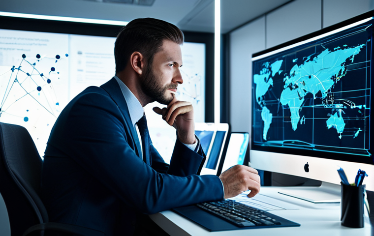 A focused professional game strategist, fully clothed in a modest business suit, sitting at a sleek, minimalist desk. The desk features holographic projections displaying abstract game data, strategic flowcharts, and glowing, intricate network lines, suggesting deep analysis. The background is a modern, clean office space with soft ambient lighting. High-resolution, professional photography, soft focus, cinematic lighting, perfect anatomy, correct proportions, natural pose, well-formed hands, proper finger count, natural body proportions, safe for work, appropriate content, fully clothed, professional dress, family-friendly.
