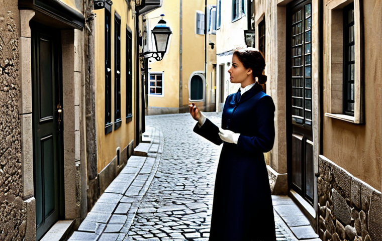 **

"A woman with magnifying glass in a detailed alleyway scene, searching for clues in a charming European-style town. Shops with intricate details line the street, emphasizing a sense of mystery and discovery. She wears modest, everyday clothing suitable for exploring. Safe for work, appropriate content, fully clothed, professional, perfect anatomy, correct proportions, natural pose, well-formed hands, proper finger count, natural body proportions, high quality."

**