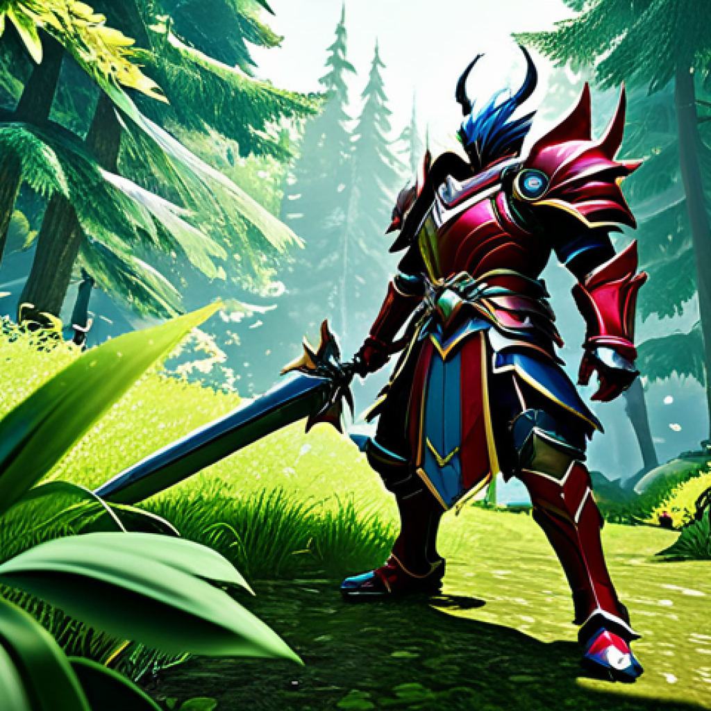 **共鳴レベル上げ風景:** A determined anime-style game character, fully clothed in fantasy armor, is battling monsters in a lush forest environment. UI elements suggesting "共鳴結晶" collection are visible. Bright colors, dynamic action pose, safe for work, professional quality, appropriate content. Includes "perfect anatomy," "correct proportions," "natural pose." The scene is family-friendly.