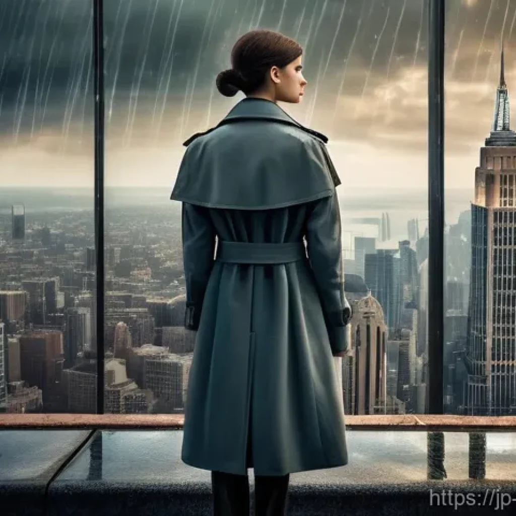 리버스 1999 세계관의 깊이 - A female Timekeeper, appearing elegant and mysterious, stands amidst a cityscape undergoing a tempor...