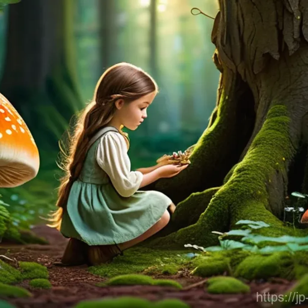 리버스 1999 초보자를 위한 기본 팁 - A whimsical forest scene with a young girl. The girl, around 8 years old, has long, braided brown ha...