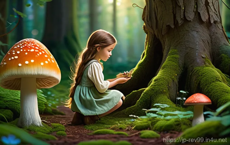 리버스 1999 초보자를 위한 기본 팁 - A whimsical forest scene with a young girl. The girl, around 8 years old, has long, braided brown ha...