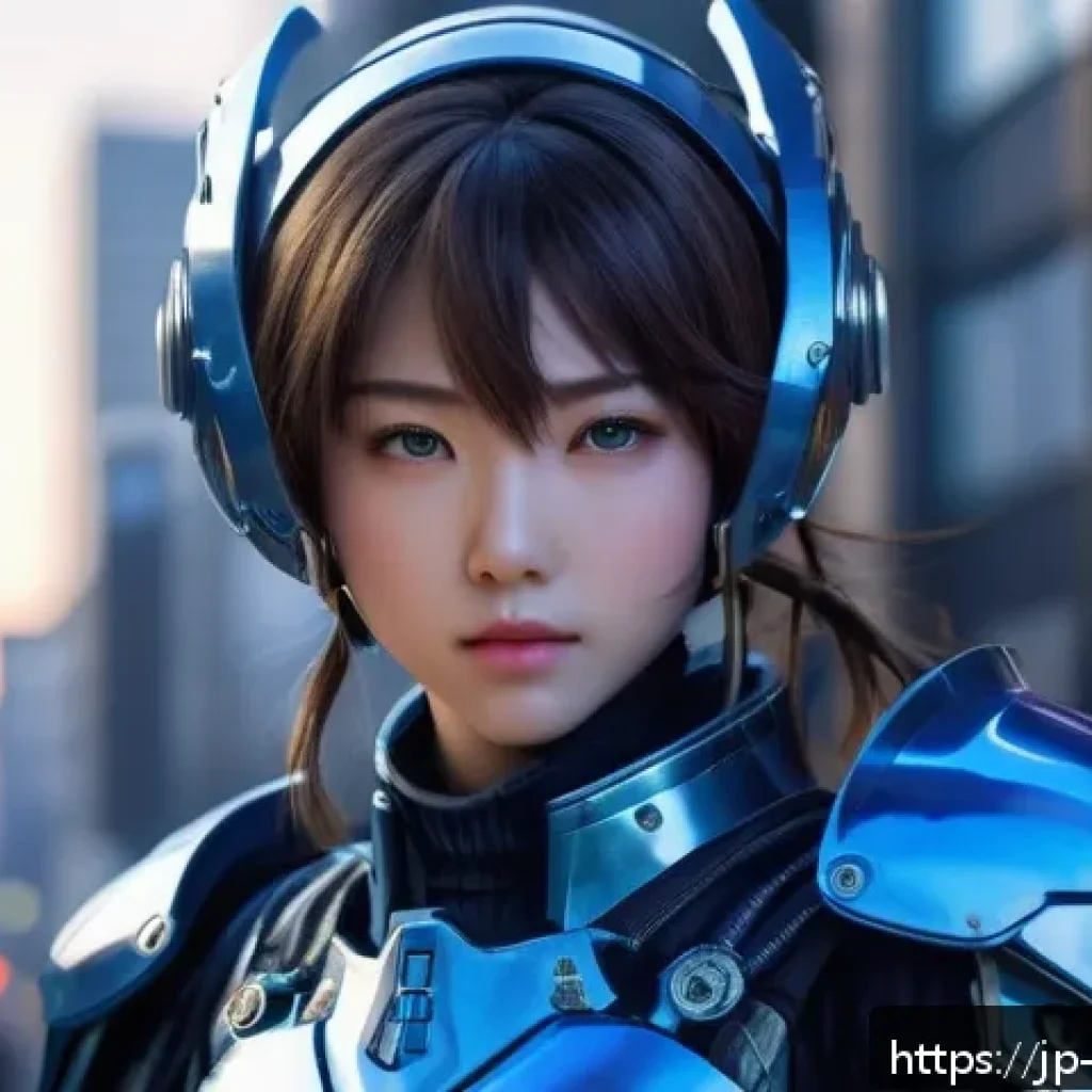 리버스 1999 캐릭터 아트 갤러리 - A futuristic anime-style female character wearing intricately detailed mechanical armor with glowing...