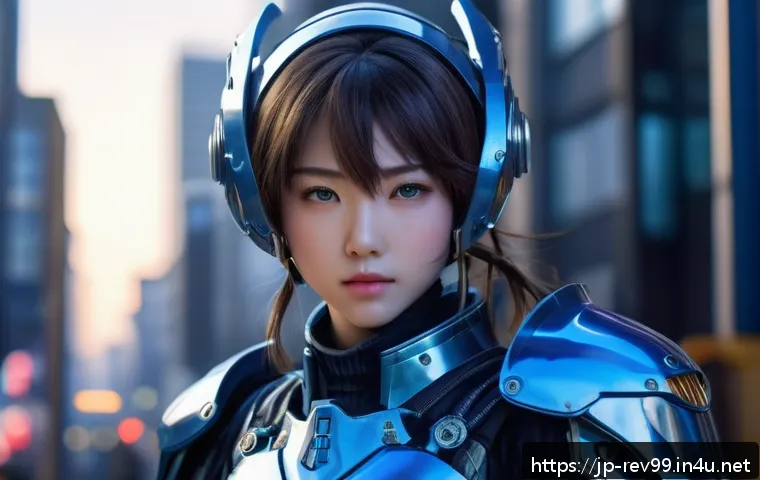리버스 1999 캐릭터 아트 갤러리 - A futuristic anime-style female character wearing intricately detailed mechanical armor with glowing...