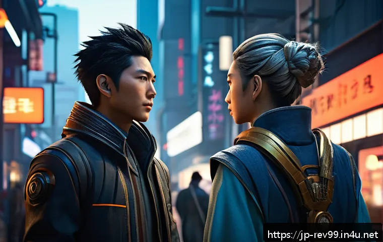 리버스 1999 신규 시즌 콘텐츠 - A dynamic scene featuring multiple characters from a futuristic game, showcasing intricate emotional...