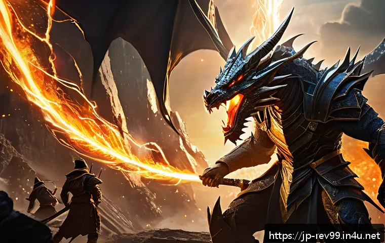 리버스 1999 전략적 소환 조합 - A dynamic battle scene featuring the Force Dragon at the front center, unleashing a powerful single-...