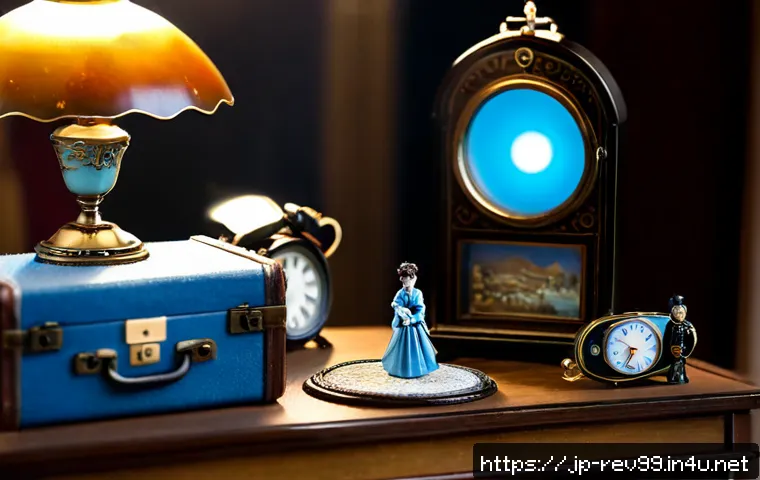 리버스 1999 팬이 만든 최고의 창작물 - Photorealistic tabletop scene of a devoted fan’s handcrafted vintage time-travel fantasy diorama, el...