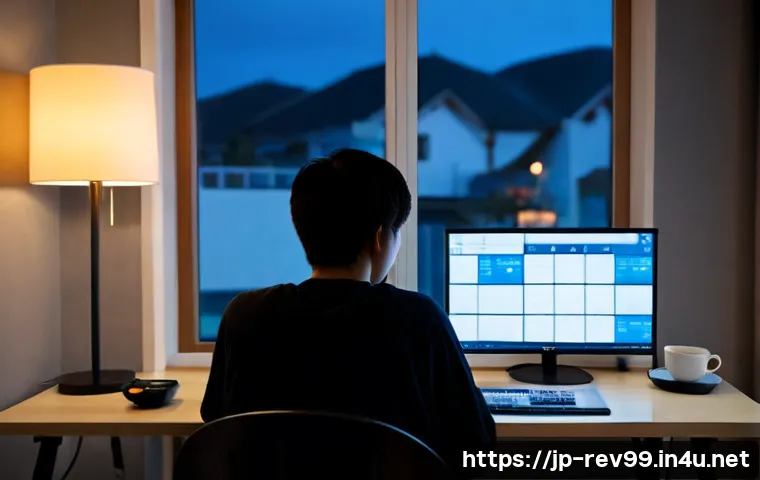 리버스 1999 에너지 시스템 이해 - Photorealistic cozy Japanese apartment gaming desk at dusk, a young adult player viewed from behind ...